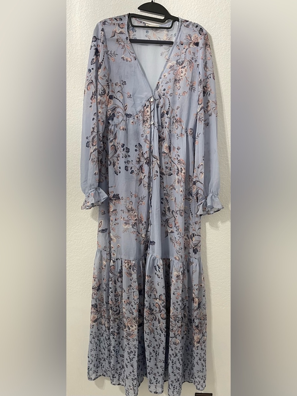 lovestitch Light Blue Floral Button-Front Maxi Cover Up - Picture 2 of 5